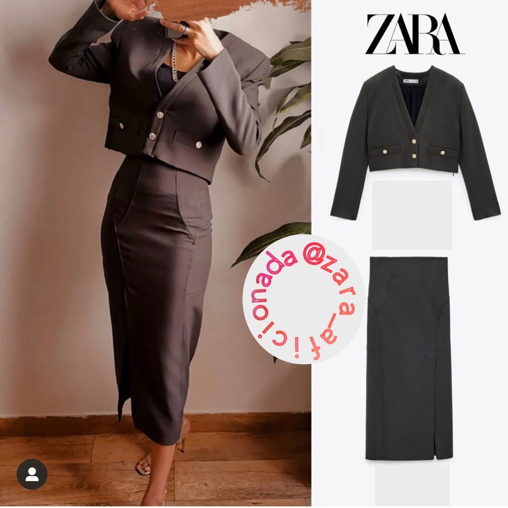 ZARA Gray MIDI Pencil Skirt WITH Jacket 2pc Set